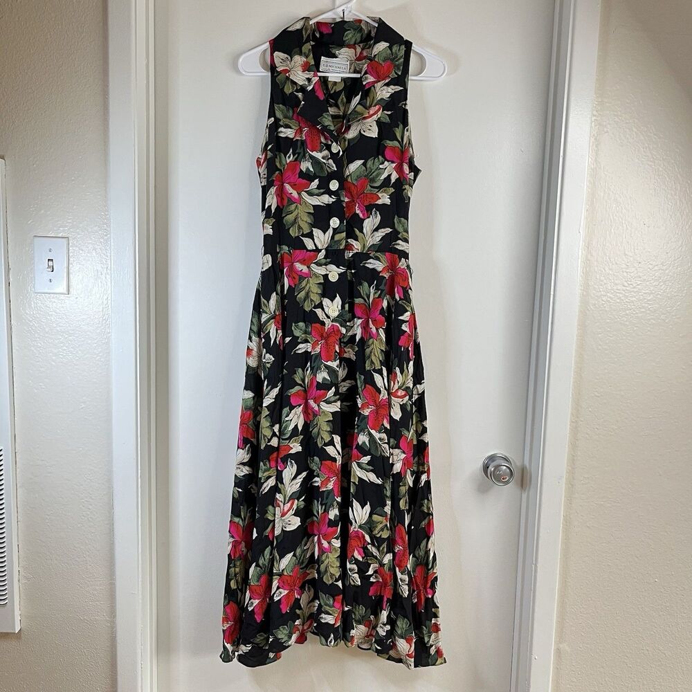 Vintage ED Michaels Cottage 80s Sz 7/8 Floral Cotton Puff Sleeveless Party Dress